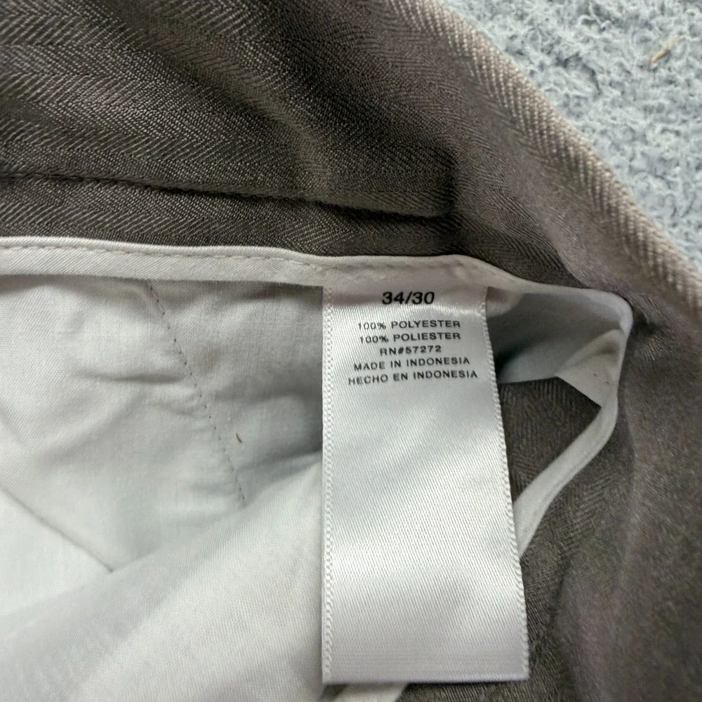 Perry Ellis Pant Mens 34x30 Brown Polyester Dress Straight Preppy Formal Career
